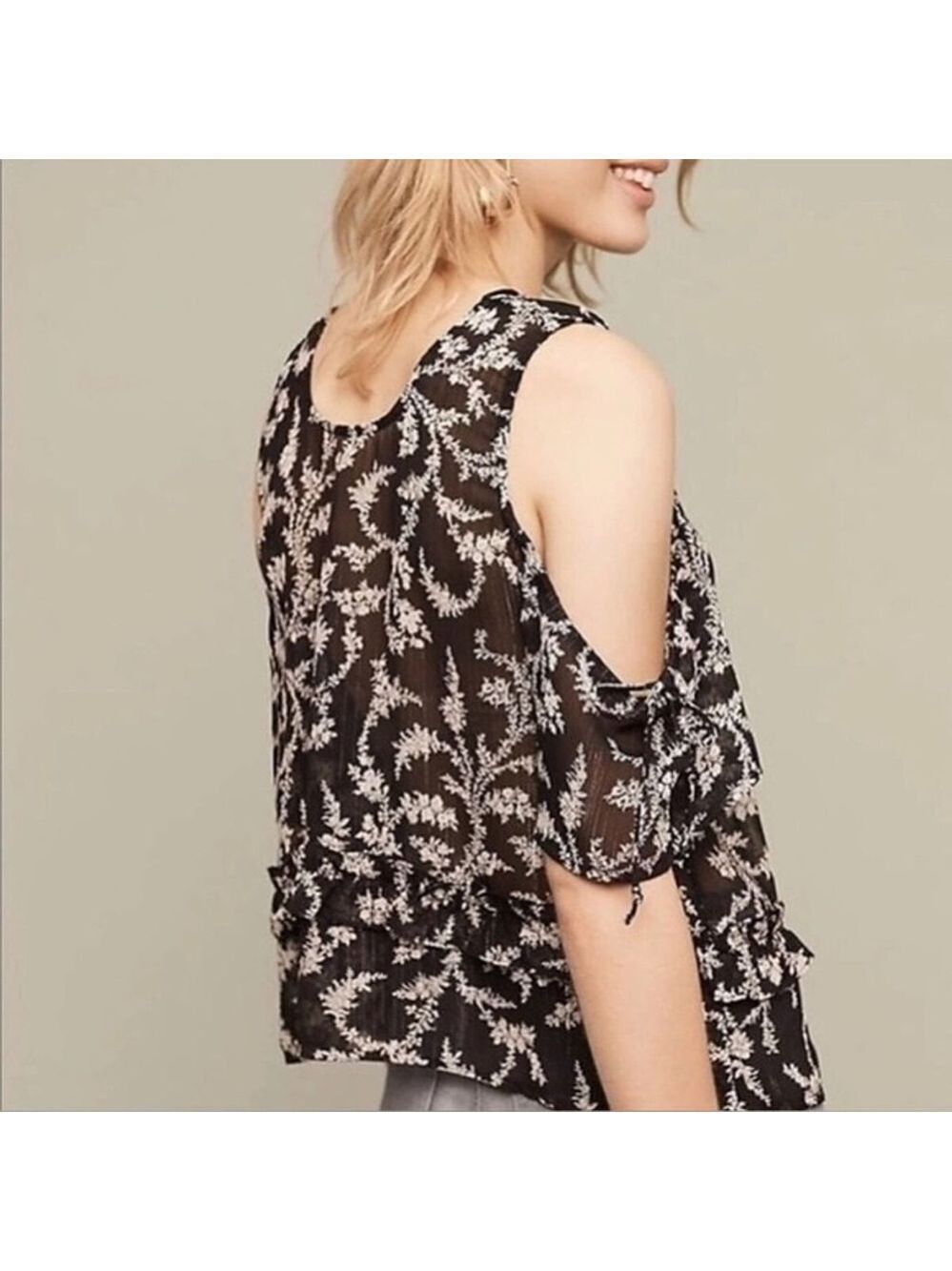 Anthropologie Maeve Cold Shoulder Tressa Sheer Top Sz-M